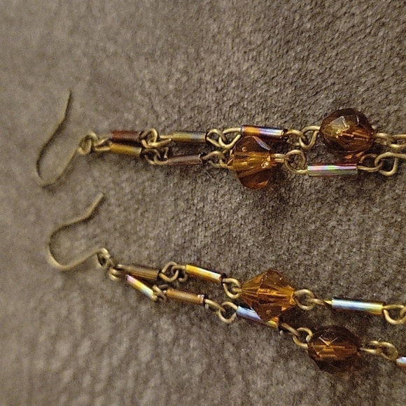 5/$25 HANDMADE Brown Beaded Dangle Hook Earrings - Picture 4 of 6